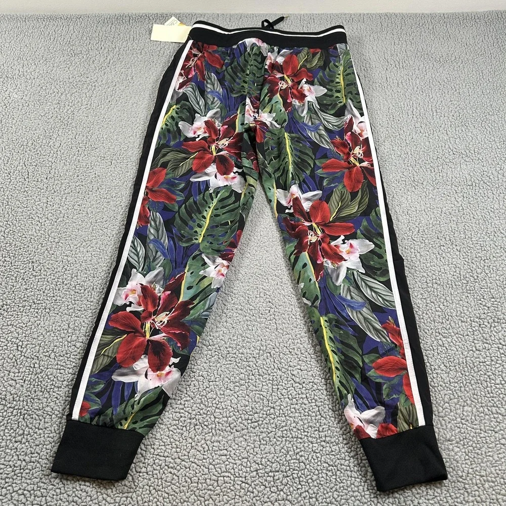 C&C California Pants Womens Large Multicolor Tropical Floral Jogger Side Stripe